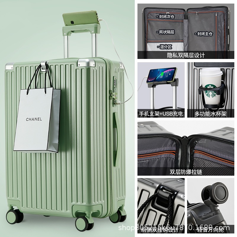 Maleta de expansión multifuncional material PC maleta de tracción puede embarcar en el avión de doble capa a prueba de explosiones maleta de viaje con cremallera de gran capacidad