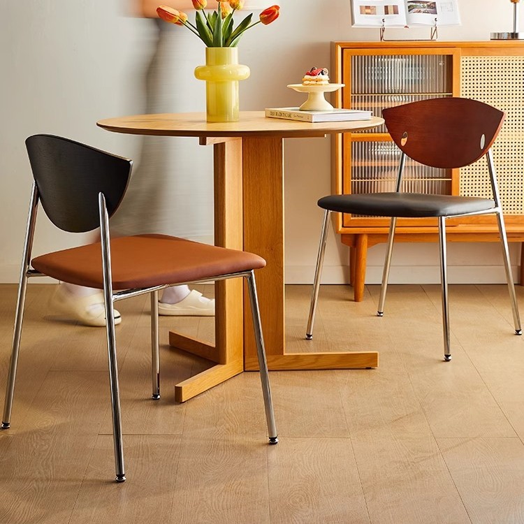 Silla de comedor de madera maciza respaldo silla de pájaros de acero inoxidable creativa inswind nórdica pequeña silla retro nórdica