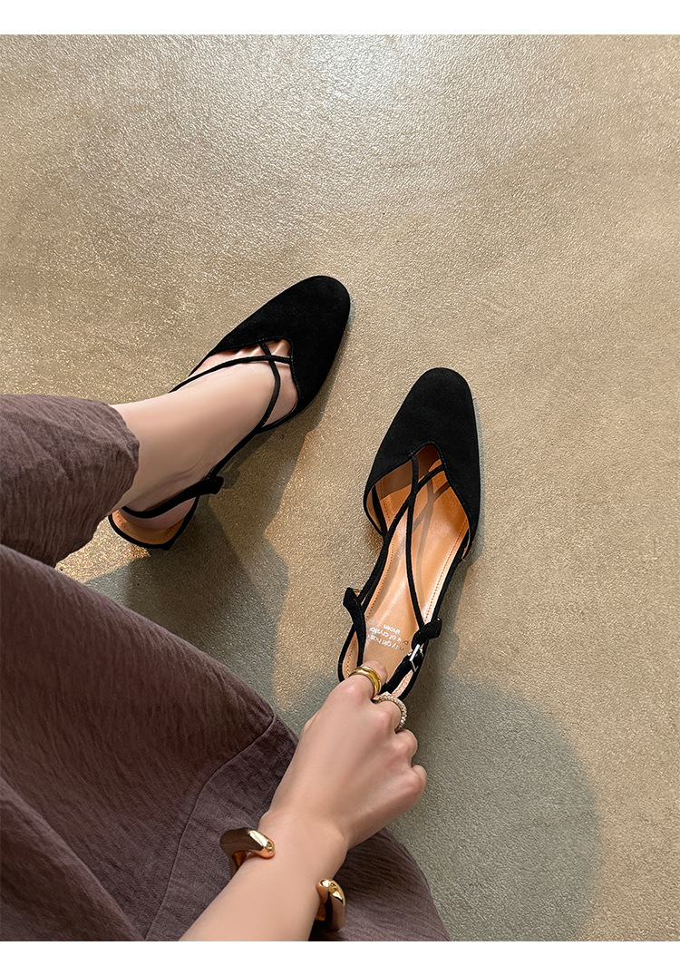 Sandal nữ quai ngang mũi trùm gót vuông 5 cm phong cách Hàn Quốc — đen chi tiết 23