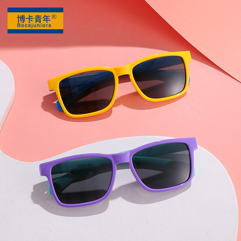 Children's Fashion Silicone Polarized Sunglasses Soft Plastic Outdoor Anti-UVSquare Frame Sunglasses8113