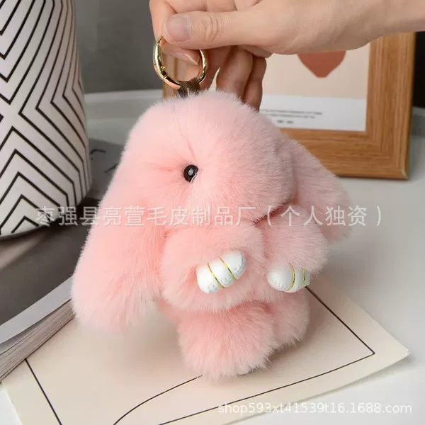 Imitation Rex Rabbit Plush Bunny Pendant, Fake Rabbit Keychain Pendant, Plush Bag Decoration, Big-Eared Rabbit Wholesale
