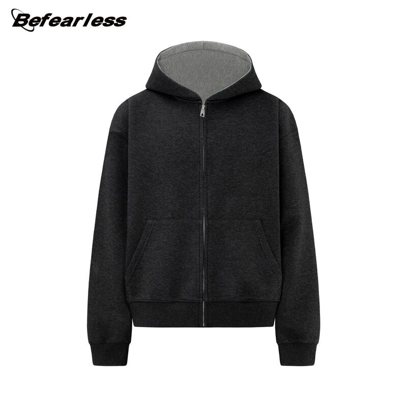 Space Cotton Cardigan Zipper Hooded Sweatshirt Jacket for Men and Women Trendy Brand Loose Contrasting Color Boxy Short Wide Autumn and Winter Tops