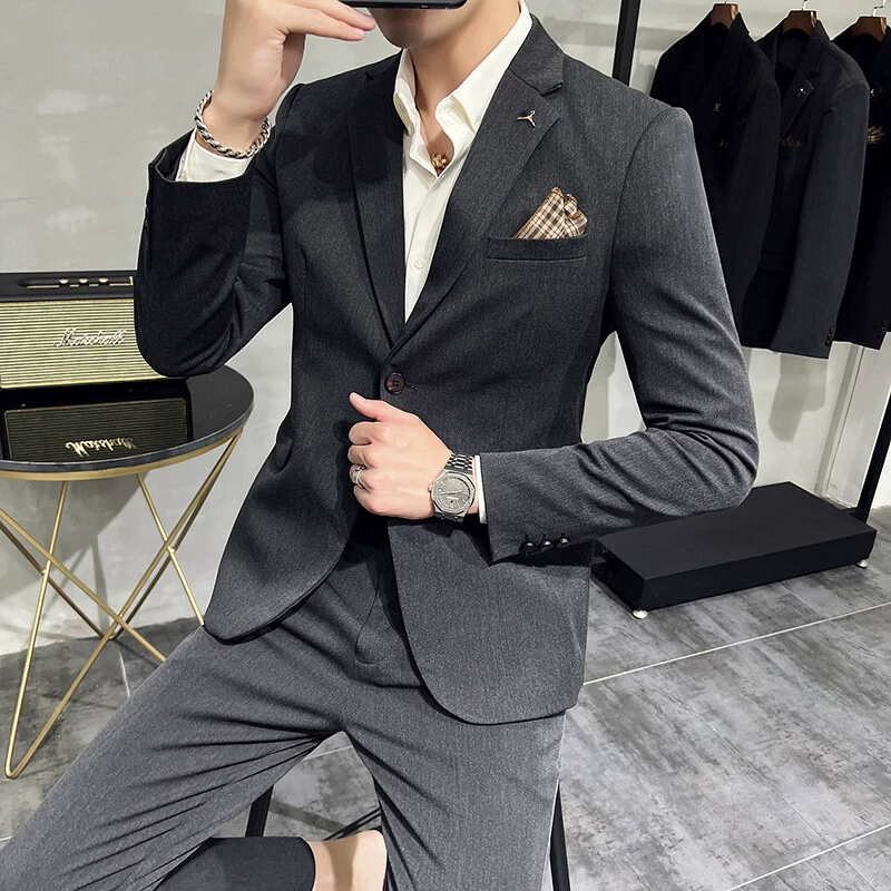 Цельный Krondi высококачественный корейский slim костюм двухчастный однотонный свадебный костюм