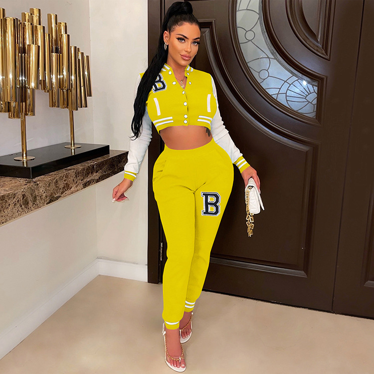 Moterų kelnės baseball uniformos kostiumas su raidėmis sportinis_voghion.com