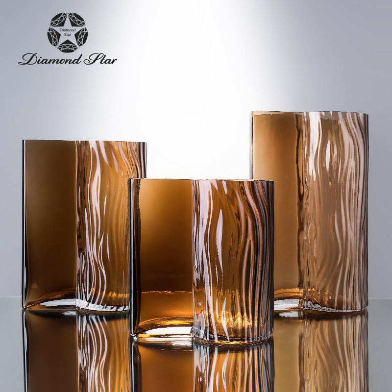 钻石星冰川纹玻璃花瓶创意ins风高级感插花器批发高颜值摆件花瓶