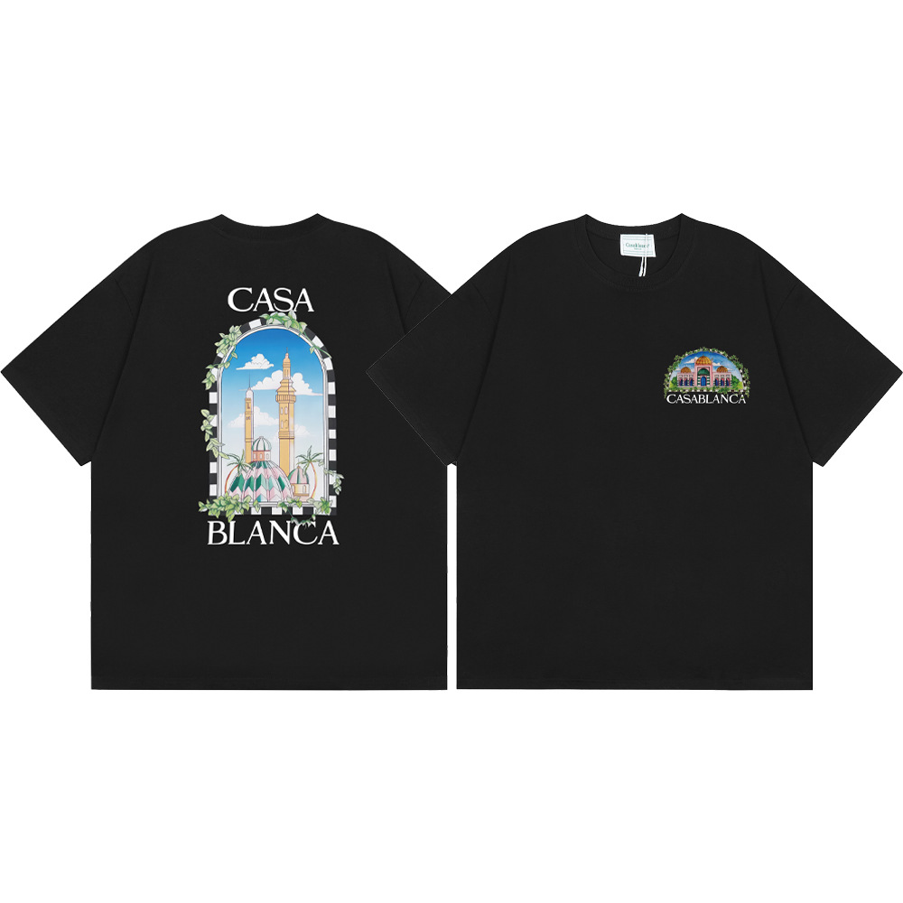 Casa Casablanca manga corta versión correcta ins camiseta de algodón casual de la marca de moda de nicho europea y americana de algodón de la calle