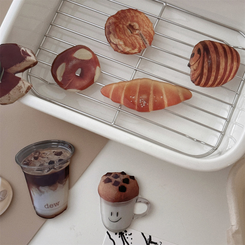 韓国のコーヒーの午後のお茶のアクリルの装飾の磁気は冷蔵庫を貼ってパンを貼ってケーキを焼きます。|undefined