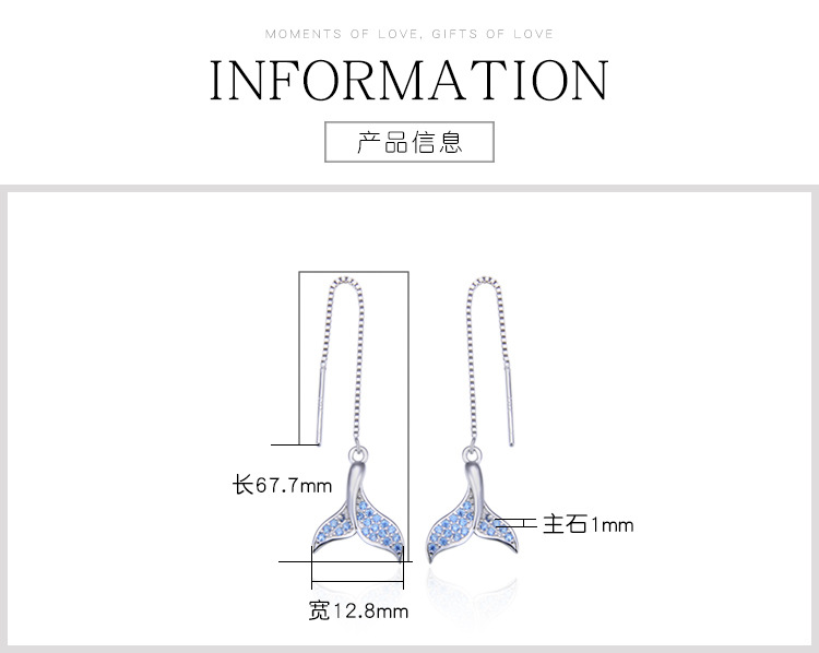 Fashion Fishtail Earrings Korean S925 Sterling Silver Zircon Earrings display picture 1