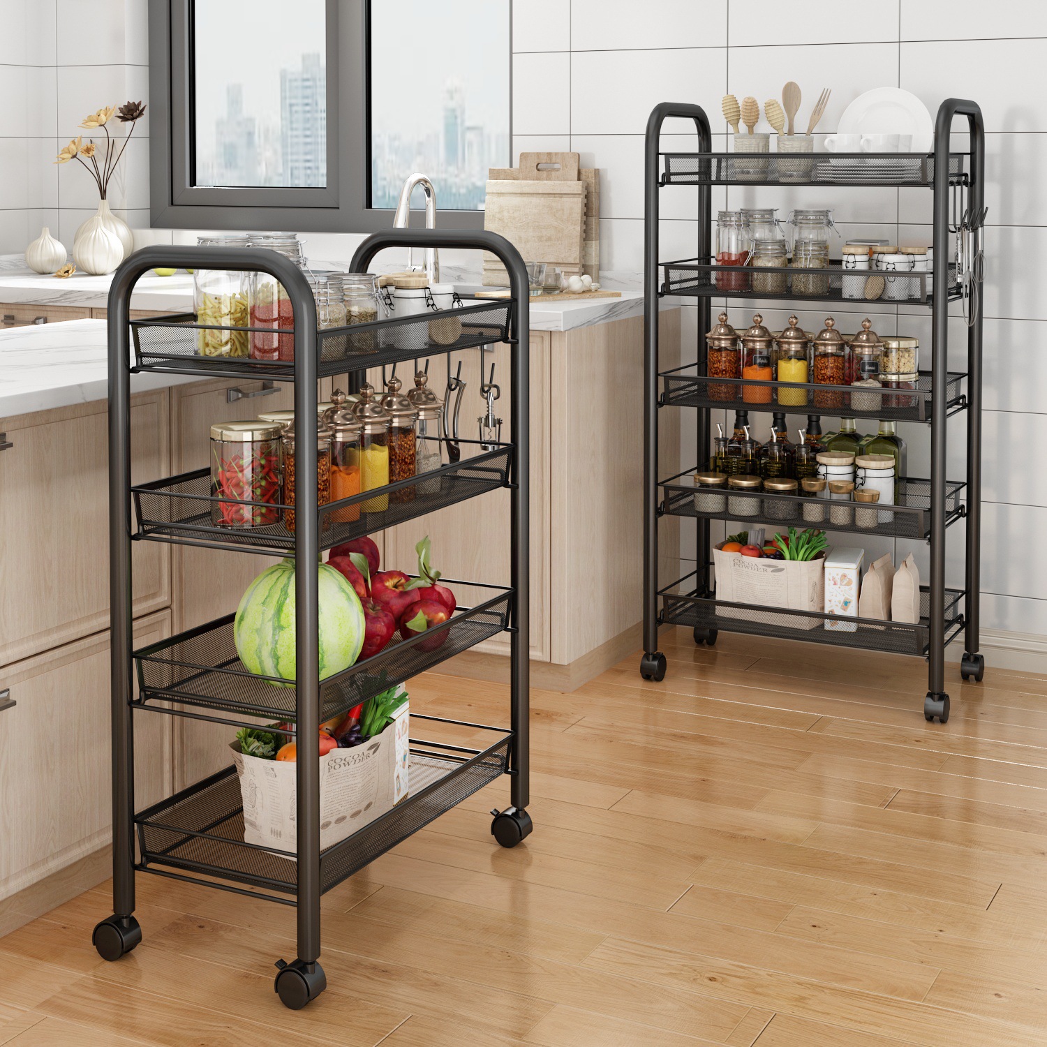 Estante de almacenamiento de cocina sala de estar baño carro móvil multicapa cesta de verduras