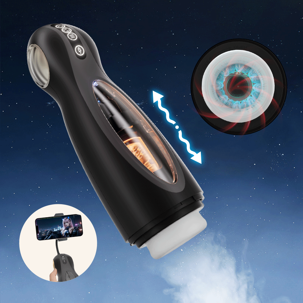 Automatic Telescopic Rotating Male Masturbator, Fully Automatic, Black/White, Includes Lubricant Option