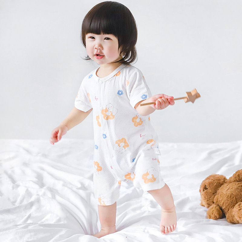 Baby camiseta de manga corta, pijamas delgados de algodón recién nacido, ropa de verano para niños, niñas y niños, ropa de bebé