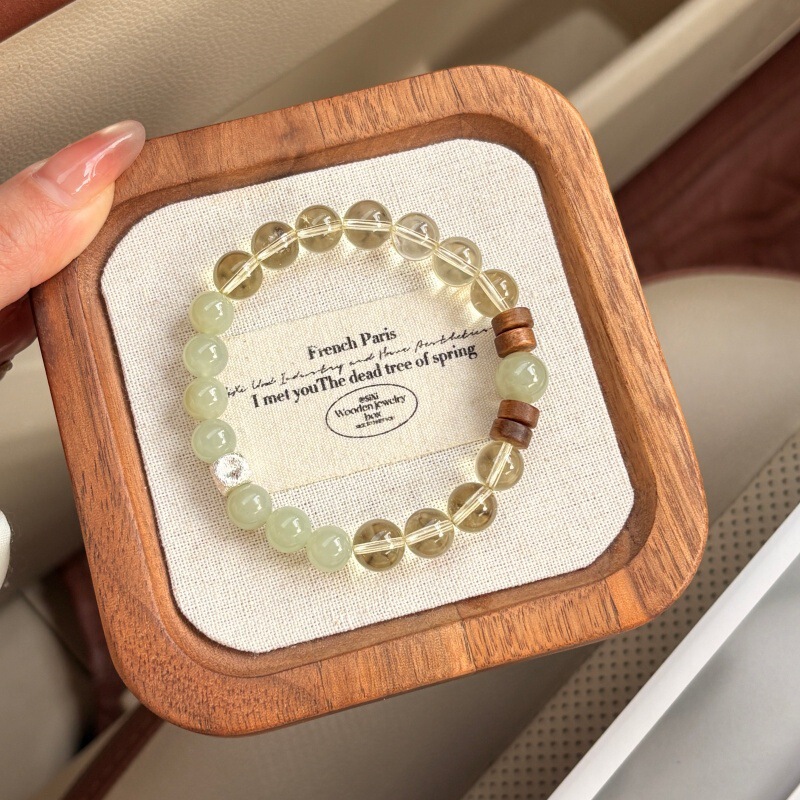 【Late Spring】New Chinese Style Natural Hetian Jade Lemon Yellow Crystal Bracelet for Women, Agarwood Wood Bracelet, Hand Jewelry 【Late Spring】New Chinese Style Natural Hetian Jade Lemon Yellow Crystal Bracelet for Women, Agarwood Wood Bracelet, Hand Jewelry