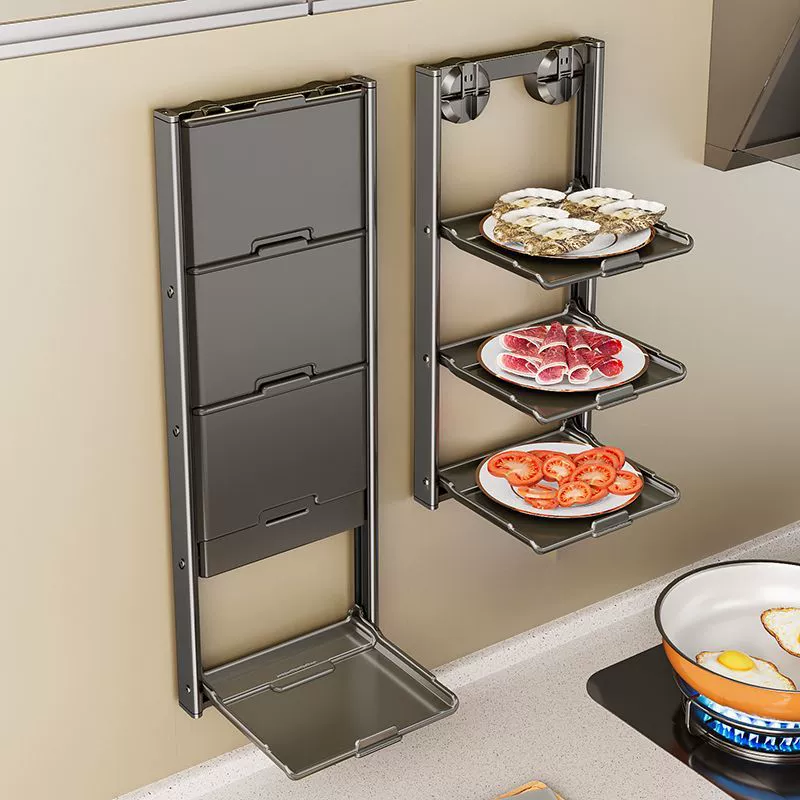 Кухонная полка для хранения Fango на присоске, многослойная полка для хранения продуктов для приготовления пищи, без перфорации, алюминиевая утолщенная складная полка для специй