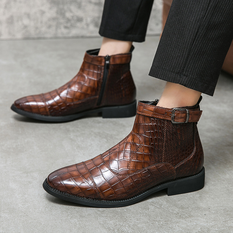 Mens shoes Foreign Trade plus size 48 High-top Leather Shoes British Leather Crocodile Pattern Men's Shoes Fashion Fashion Shoes