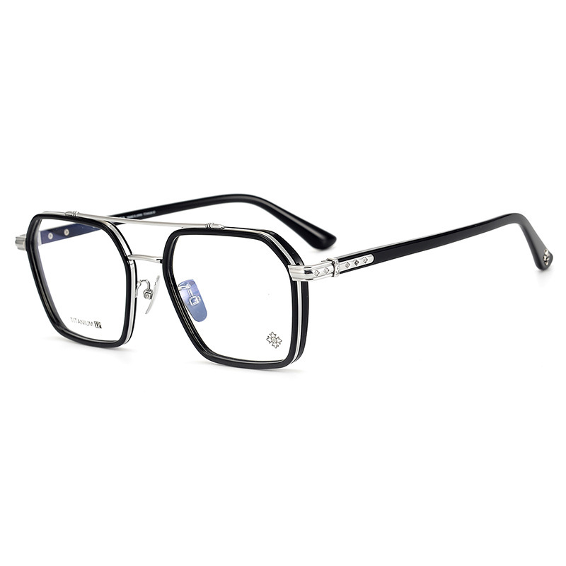 Trendy pure titanium glasses frame wholesale box double beam glasses frame men's fashion plus size plate can be equipped with myopia glasses women