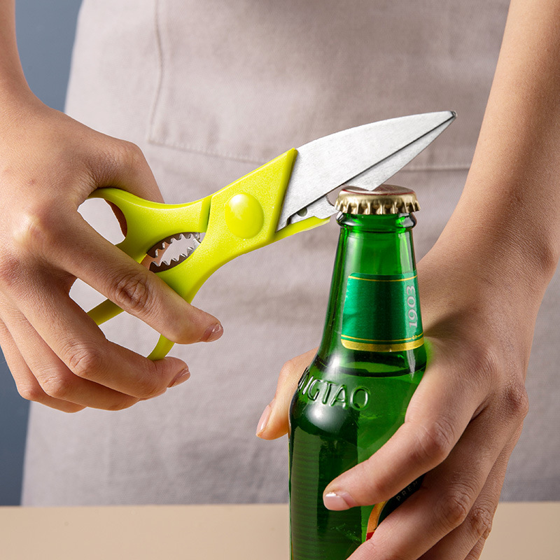 Stainless steel multi-functional scissors, household kitchen, bone and meat cutting, bottle cap opening, fish killing, powerful scissors, labor-saving chicken bone scissors