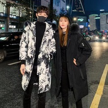 跨境情侣男女士同款防寒服中长款大毛领韩版修身加厚保暖潮流外套