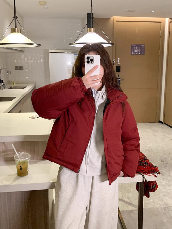 冬季韩版撞色两面穿羽绒棉服女短款立领宽松加厚小个子学生面包服|undefined