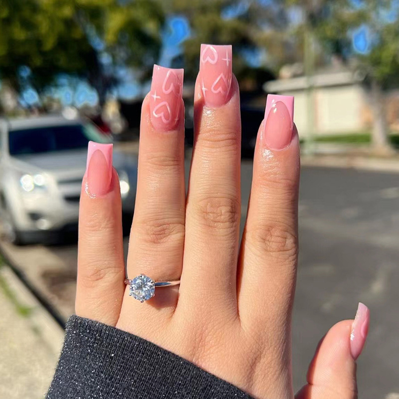 Simple Pink Love Star Wear Girl's Sweet European and American Fake Nail Finished Valentine's Day Nail Pieces