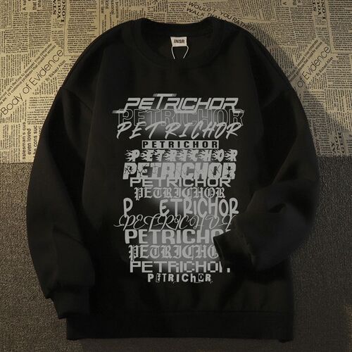 Lazy style round collar hooded pullover hooded sweater retro American long-sleeved coat Personalized S-shaped superimposed letter print men