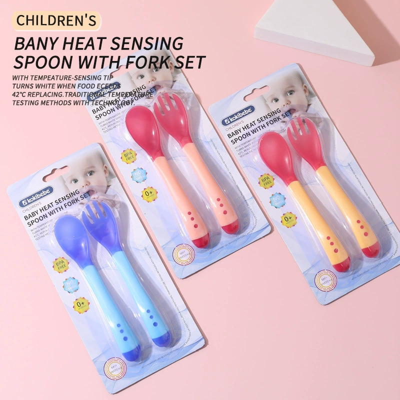 Детская вилка с обесцвечиванием температуры, ложка, посуда с защитой от ожогов, Детская силиконовая ложка, детская ложка, вспомогательная ложка с мягкой головкой оптом
