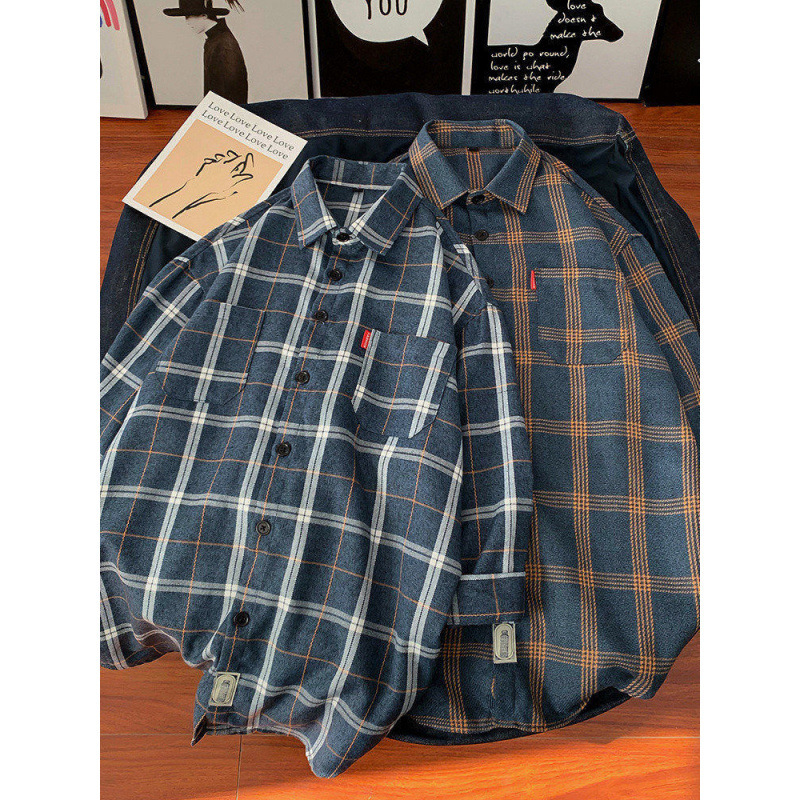 Camisas a cuadros de mangas largas para hombres 2024 nuevo verano suelto puerto chaqueta de moda pareja camisa de estudiante chaqueta