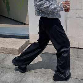 小红书推荐韩范酷飒PU皮裤沐泽优质高腰宽松阔腿女裤61626通勤风