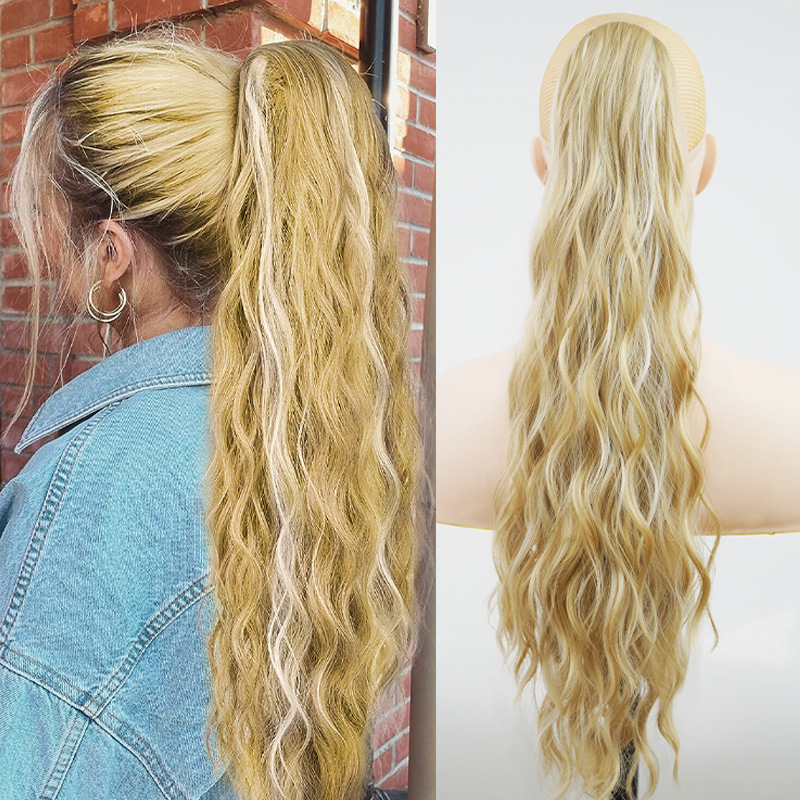 Synthetic hair Chemical fiber wig water wave drawstring braid ponytail_voghion.com