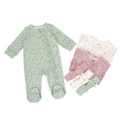 新生児ジッパーワンピースパジャマ2点セット、ベビーオールシーズン長袖ロンパース、足付き服、帽子セット