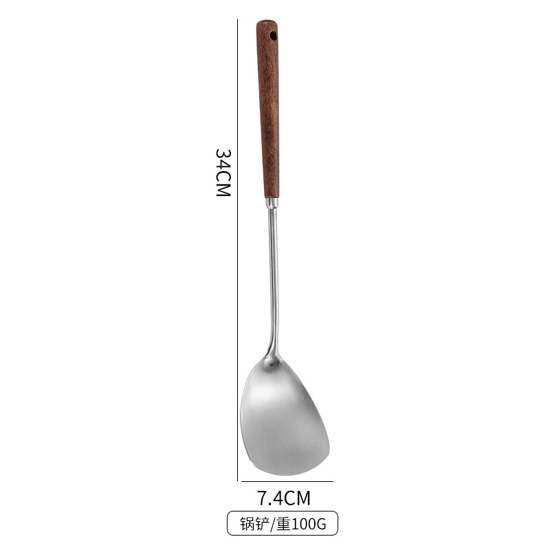 Paleta de acero inoxidable 304 utensilios de mango de madera para el hogar, colador de alta temperatura, juego de utensilios de cocina, cuchara de sopa, suministros de cocina