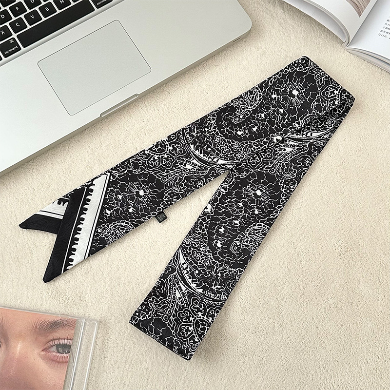 Pañuelo de seda, banda larga, sensación de alta calidad, bufanda pequeña decorativa, bolsa de toalla de seda, envuelta, pañuelo floral, cinta para el cabello, serpentín para el cabello