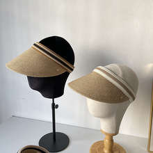 台湾细纸辫制作~条纹织带草编空顶帽女韩版潮青年遮阳帽防晒帽