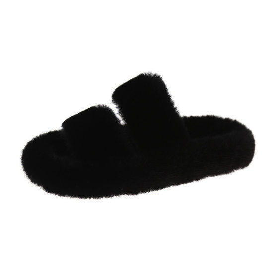 2022 autumn and winter New Outdoor Women's plush shoes one-strap women's plush slippers Korean casual home woolen slippers