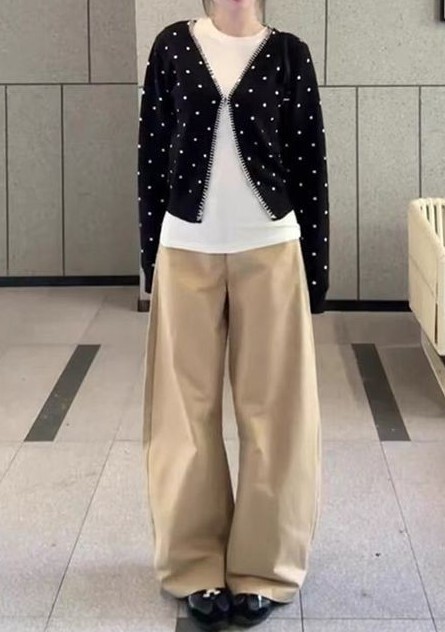 韩系黑色波点V领假两件针织开衫外套女秋季新款慵懒宽松毛衣上衣|undefined