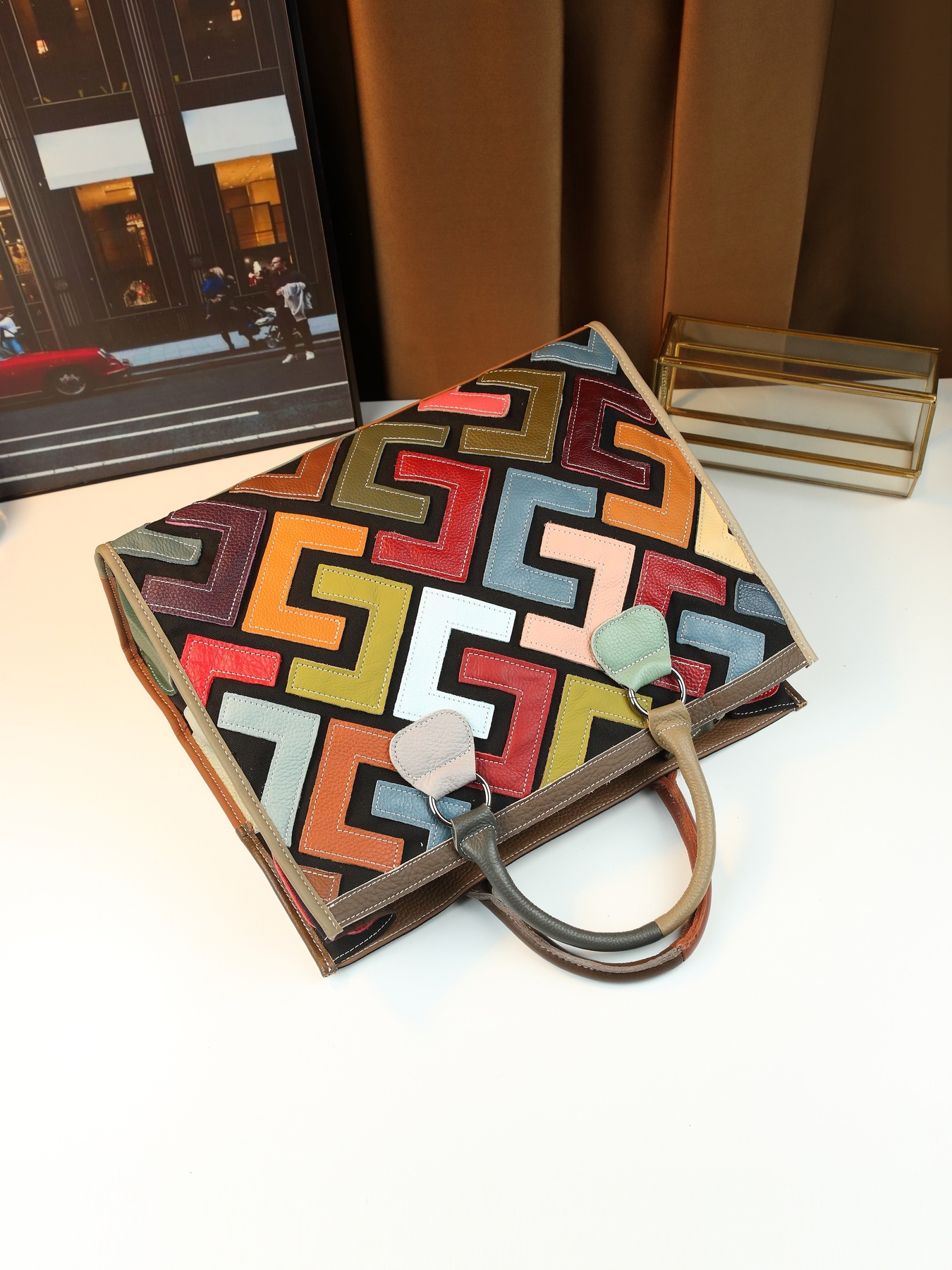 Retro Genuine Leather Handbag Large Capacity Women's Letter Bag_voghion.com