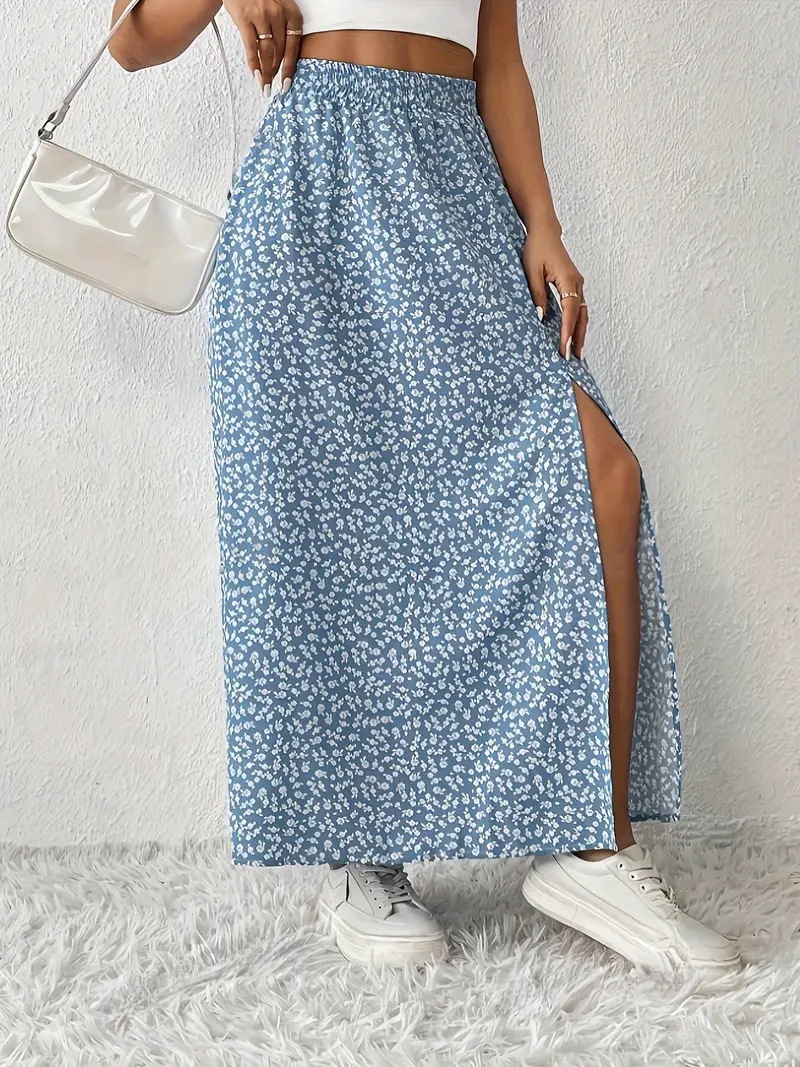 Vintage For Spring Summer, European And American TK Women's New Style, Waist-Cinching Printed Long Skirt With_ecoleips.com