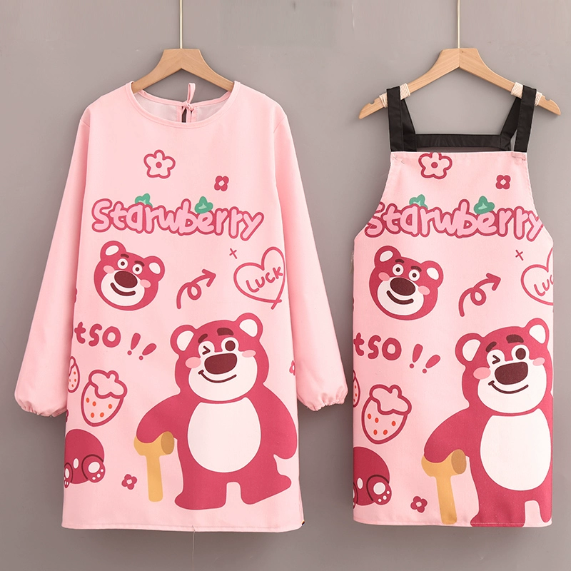 Карандаш длинного рукава фартук Z30K 2024 новый дом кухонная одежда взрослого, клубничный медведь, ограждающее покрытие