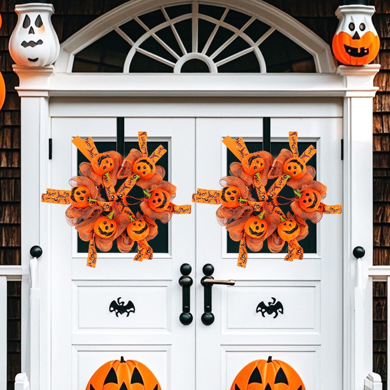 Transfronterizo Amazon Halloween popular Garland colgante delantero colgante de malla de calabaza Garland