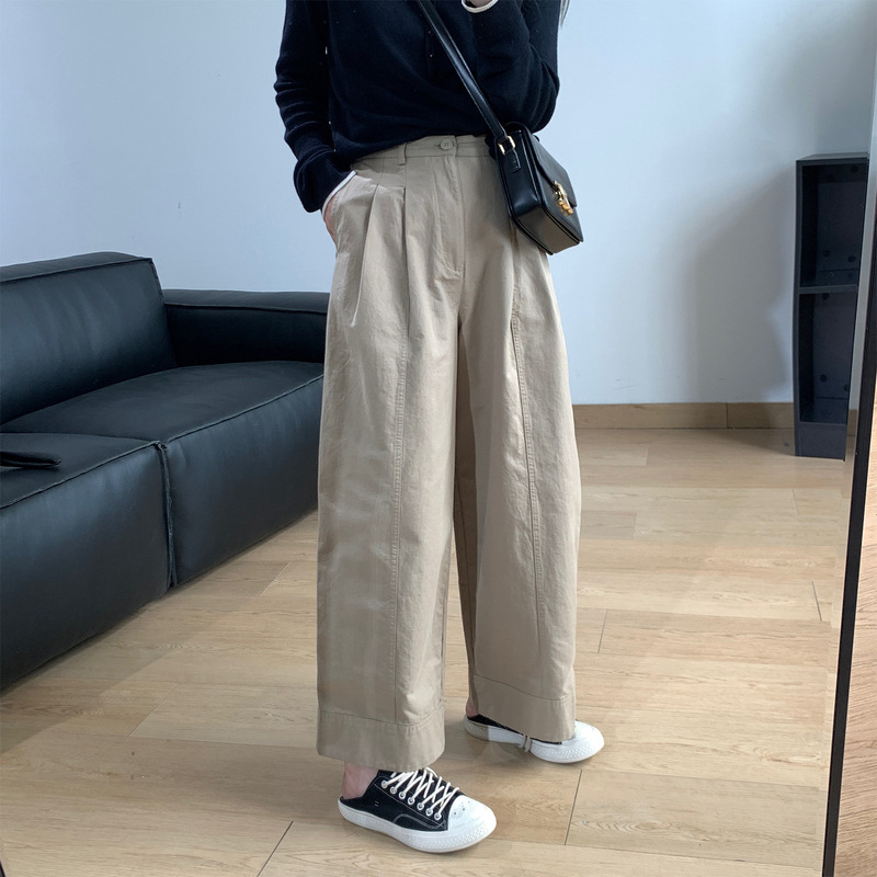 立体双褶宽边九分宽松直筒休闲裤女2025秋冬新款高腰百搭阔腿裤子|undefined