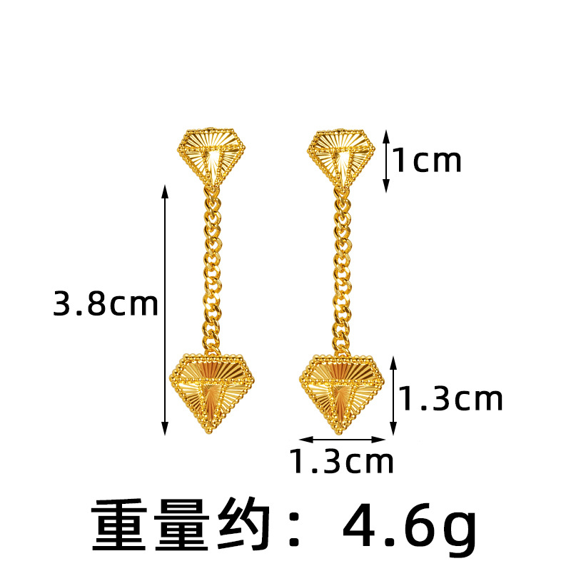 Anillo de oro de arena de Vietnam, conjunto de joyas de oreja en forma de diamante, temperamento, marea nacional, accesorios simples, fábrica de suministro de Yiwu al por mayor