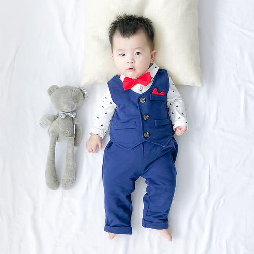 Children's Set 2024 Autumn New Korean Version Cross-border Dropshipping Boys' Formal Dress Set Infant Gentleman's First Birthday Clothing