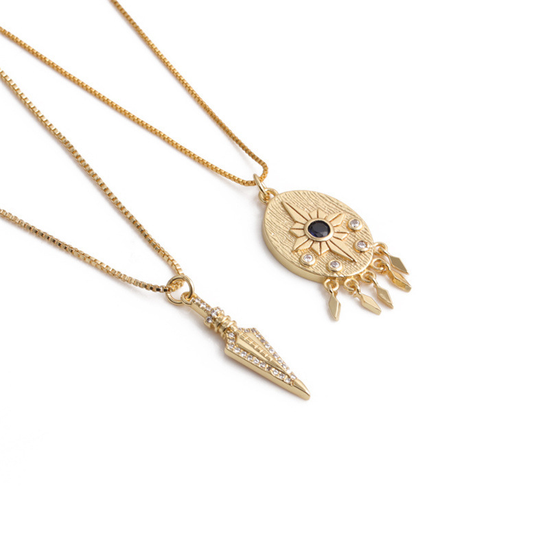 Copper Micro-inlaid Zircon Devil's Eye Pendant Jewelry Copper Plated Real Gold Dagger London Wind Necklace for Women