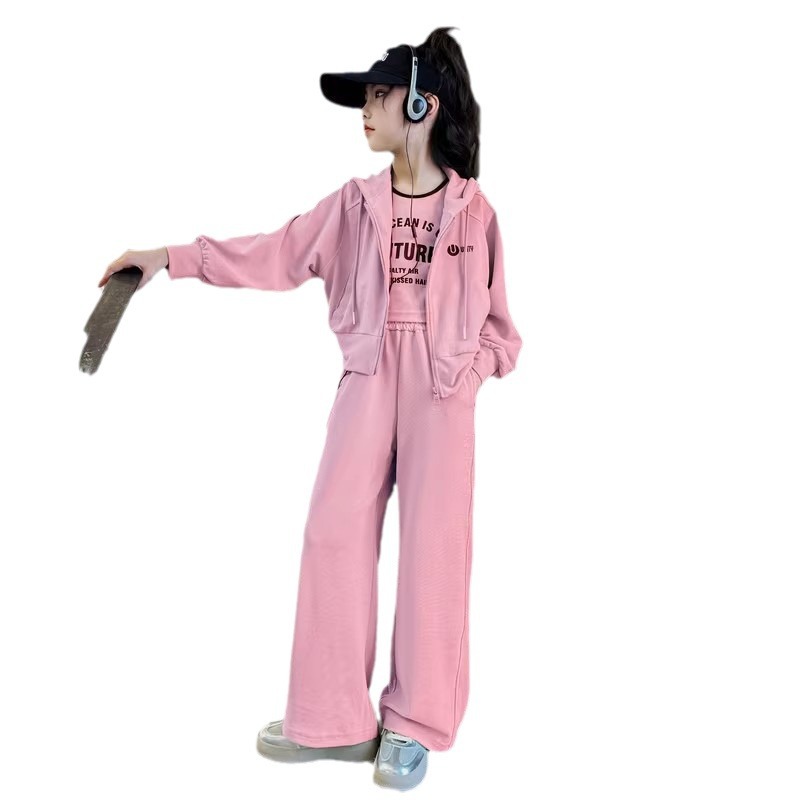 Mädchen Herbstmode Set Kapuzenjacke Weste Und Weite Hose_voghion.com