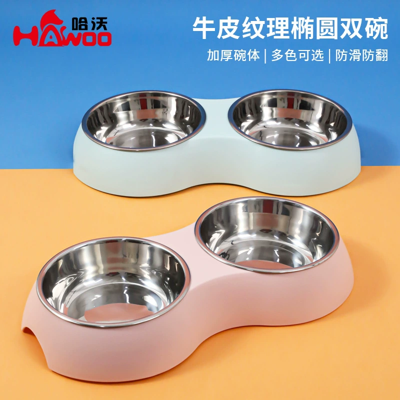 Миска для собак с интегрированными отсеками для воды и корма, овальная двойная миска из нержавеющей стали для домашних животных, миска для кошек, миска для собак с защитой от проливания, оптовая продажа от производителя