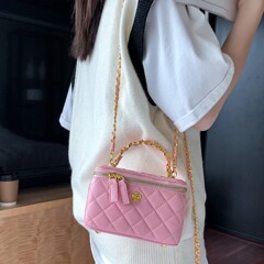 ファッション新品プチプラ本革ケースバッグ高级感金属ハンドルハンドバッグシングルショルダーバッグ