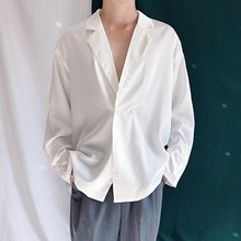 23垂感白衬衫男秋季韩系西装领长袖衬衣潮流轻熟风小西装外套宽松