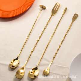304不锈钢搅拌酒吧调酒师奶茶搅拌勺子叉子咖啡搅拌勺搅拌套装