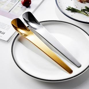 [3005 People's Collection] 304 Stainless Steel Dessert Spoon Eating Cake Spoon High Color Value Flat Head Exquisite Yogurt Square