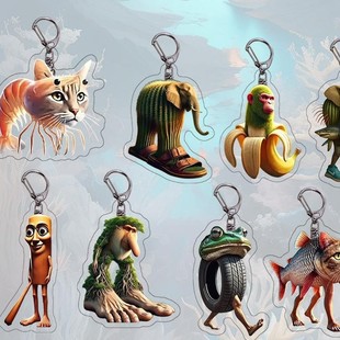 Tiktok Trending Mythical Beast Acrylic Keychain Pendant Funny Abstract Keychain Internet Celebrity Gift Wholesale