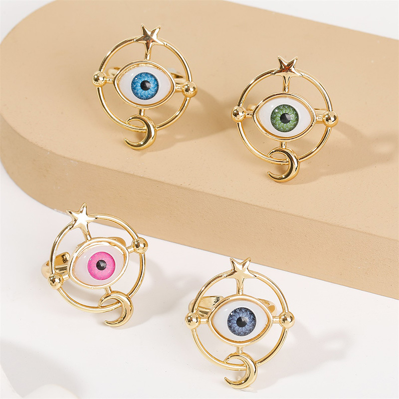 Trendy exquisite gold copper stars moon eye simple ring jewelry